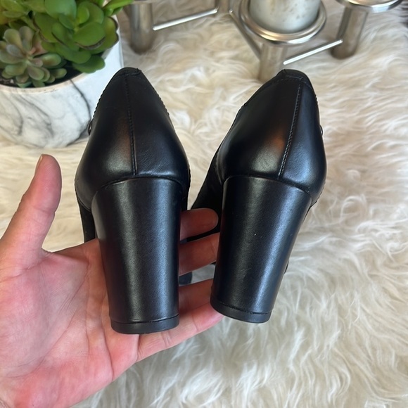Hush Puppies Black Leather Open Toe Heels Size 7 - Picture 6 of 15